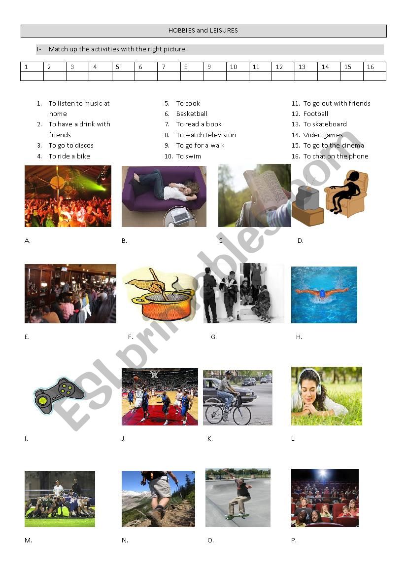 Hobbies and leisures worksheet