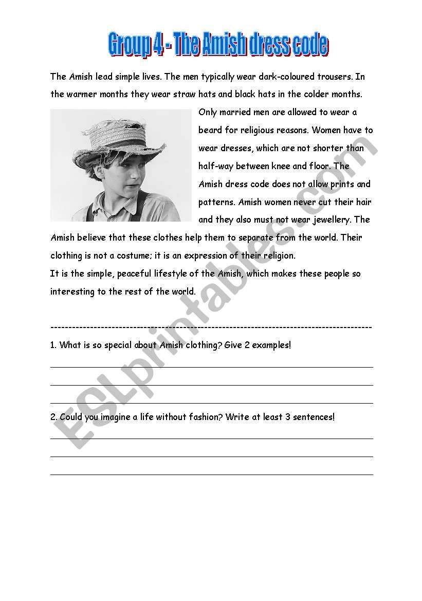 Amish 4 worksheet