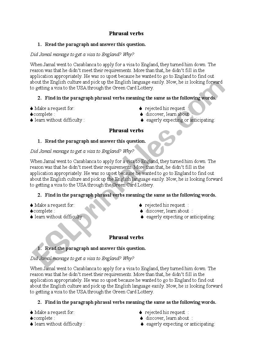 Phrasal verbs worksheet