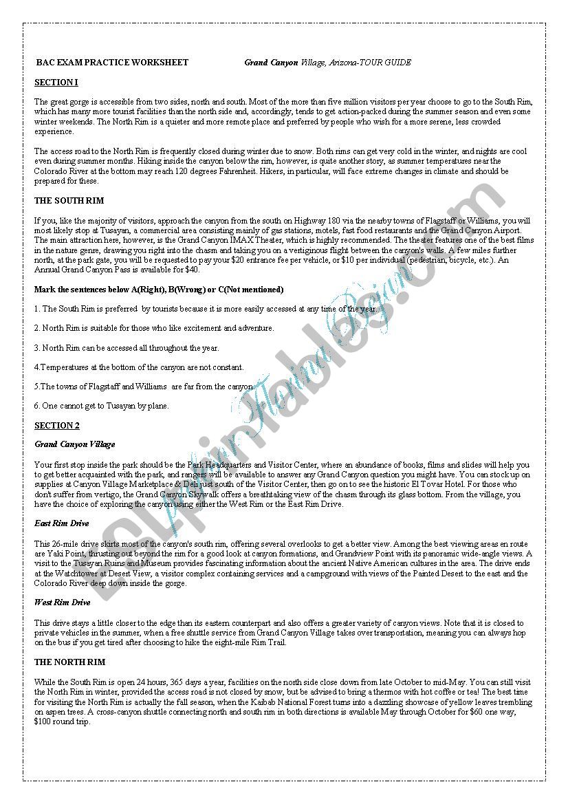 BAC EXAM PRACTICE WORKSHEET                     