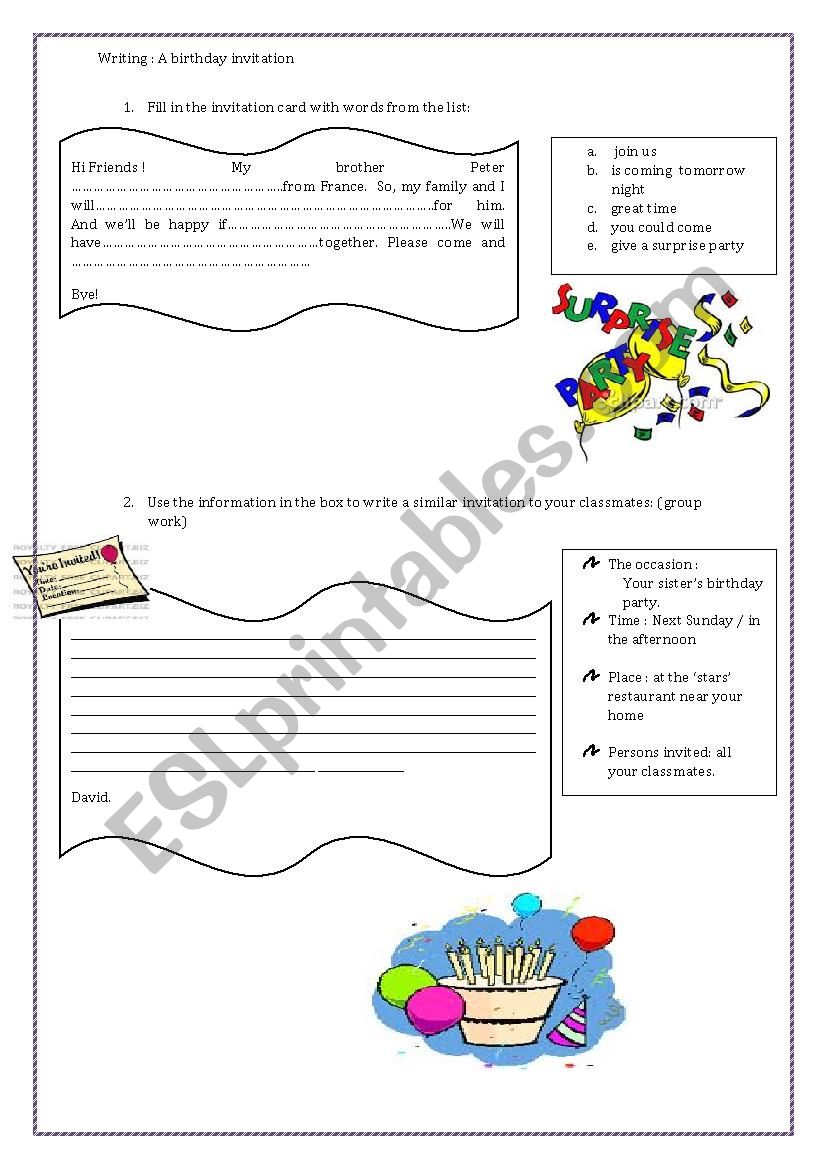 a birthday invitation card worksheet