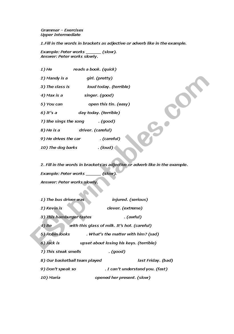 adjectives and adverbs worksheet