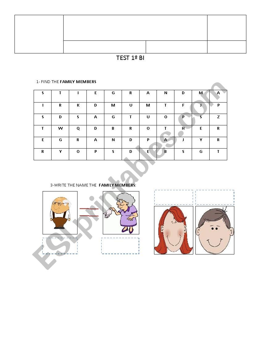 TEST 4 YEAR worksheet