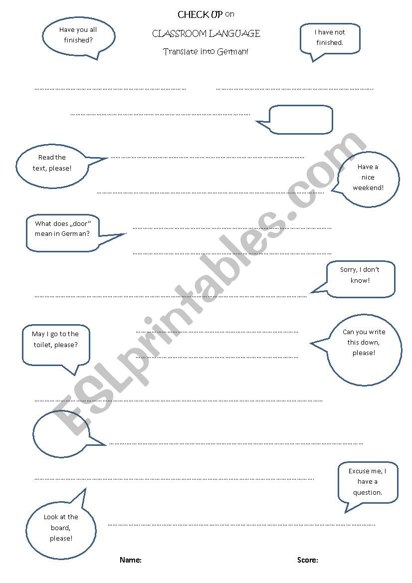 Classroom language  worksheet