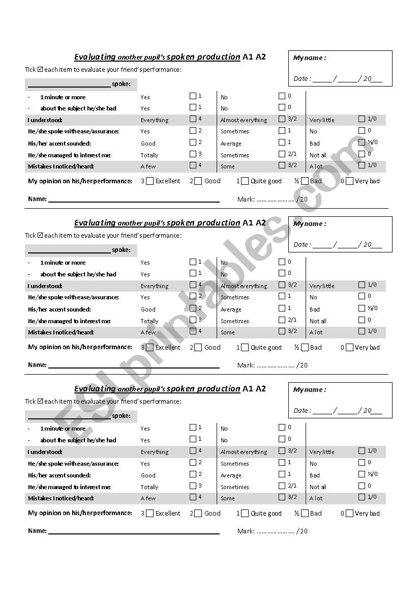 evaluating another pupilÂ´s spoken production