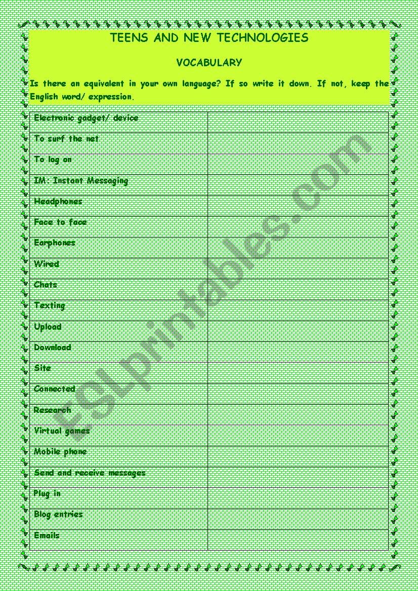 Vocabulary ws on the topic 