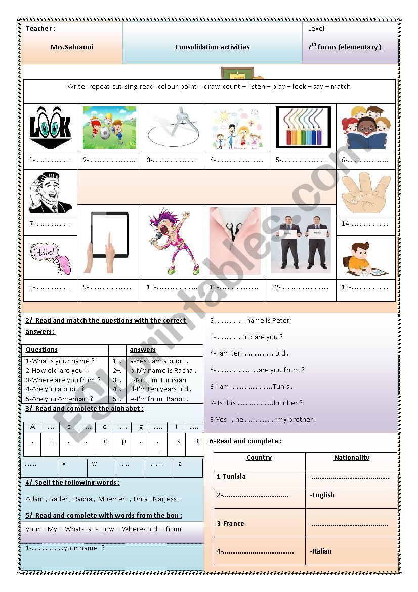 review activities 7th f worksheet