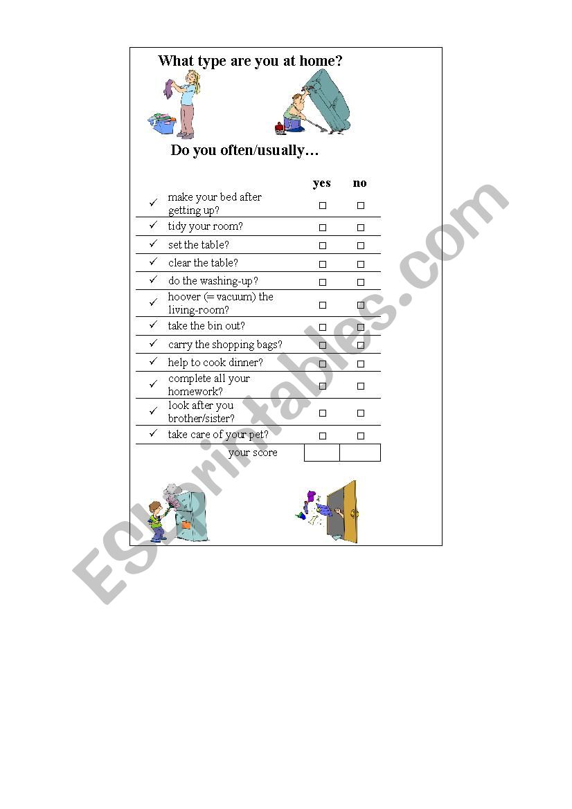 What type  are you at home? worksheet