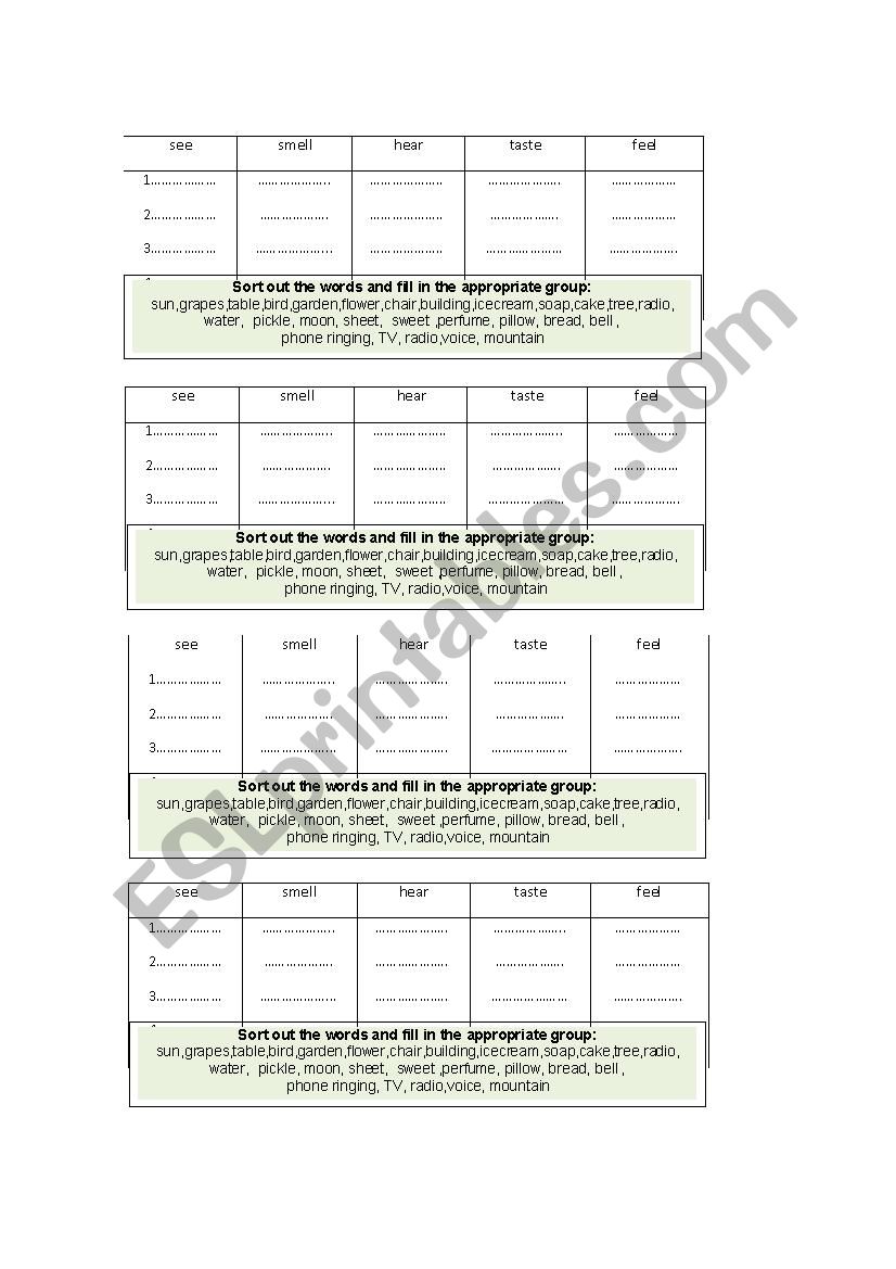 Five Senses Worksheet worksheet