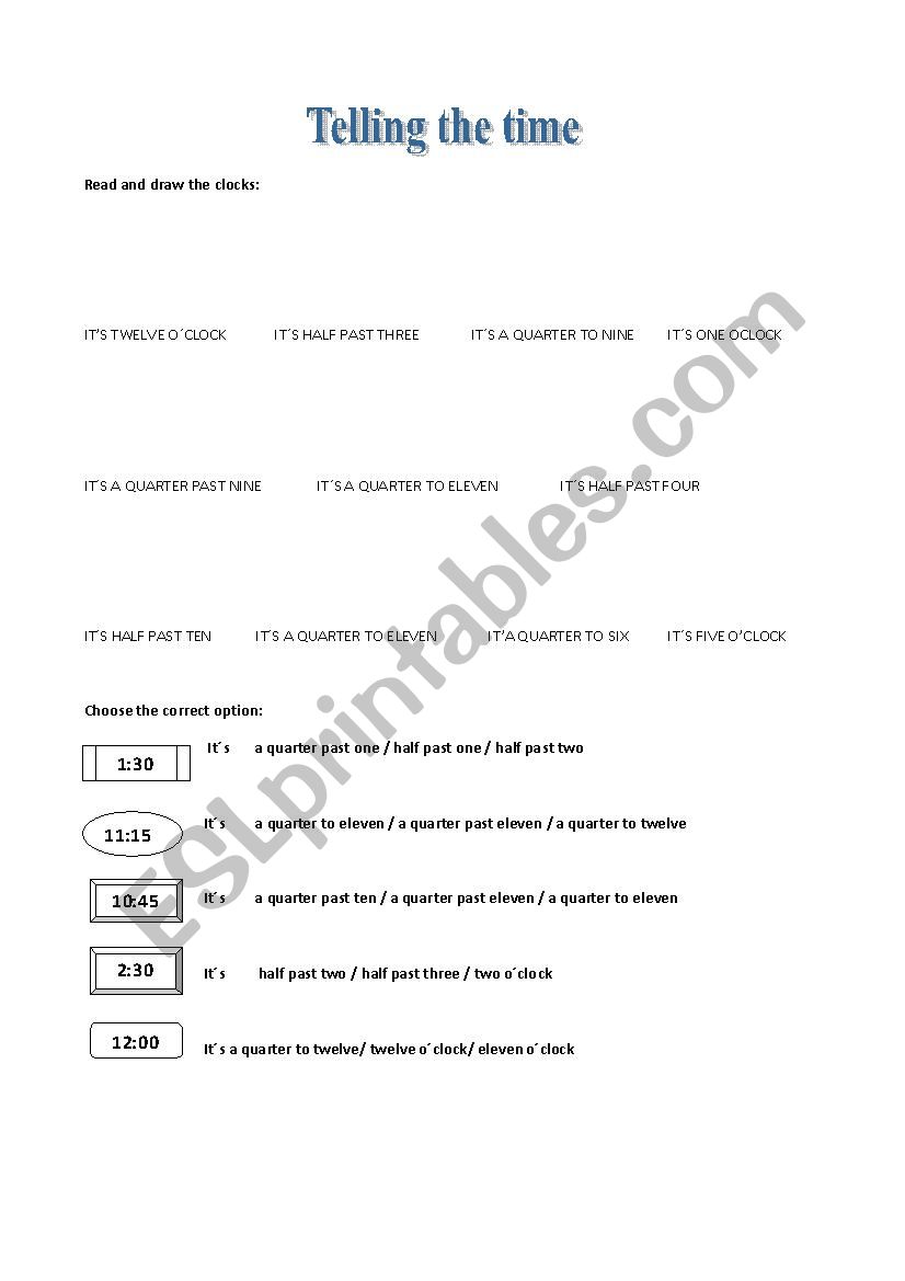 TELLING THE TIME worksheet