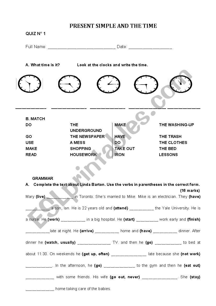 Quiz-present simple and the time