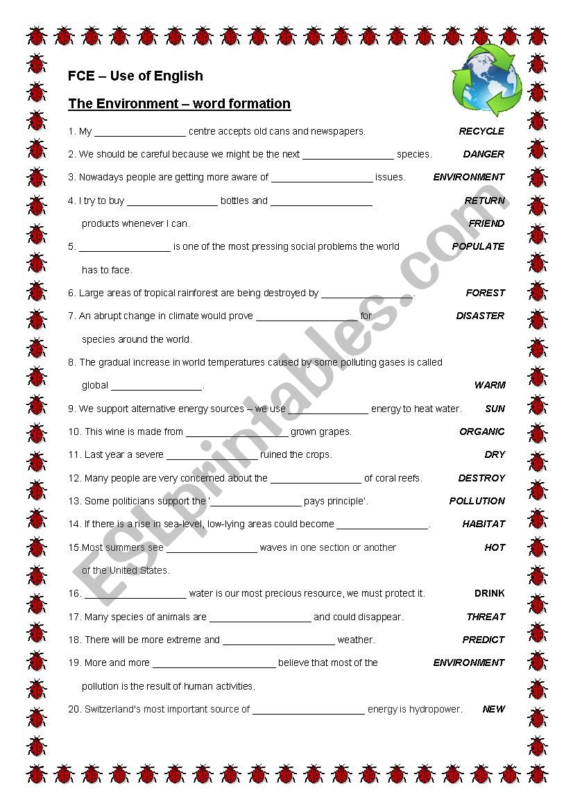FCE-The Environment-word formation (level B2)