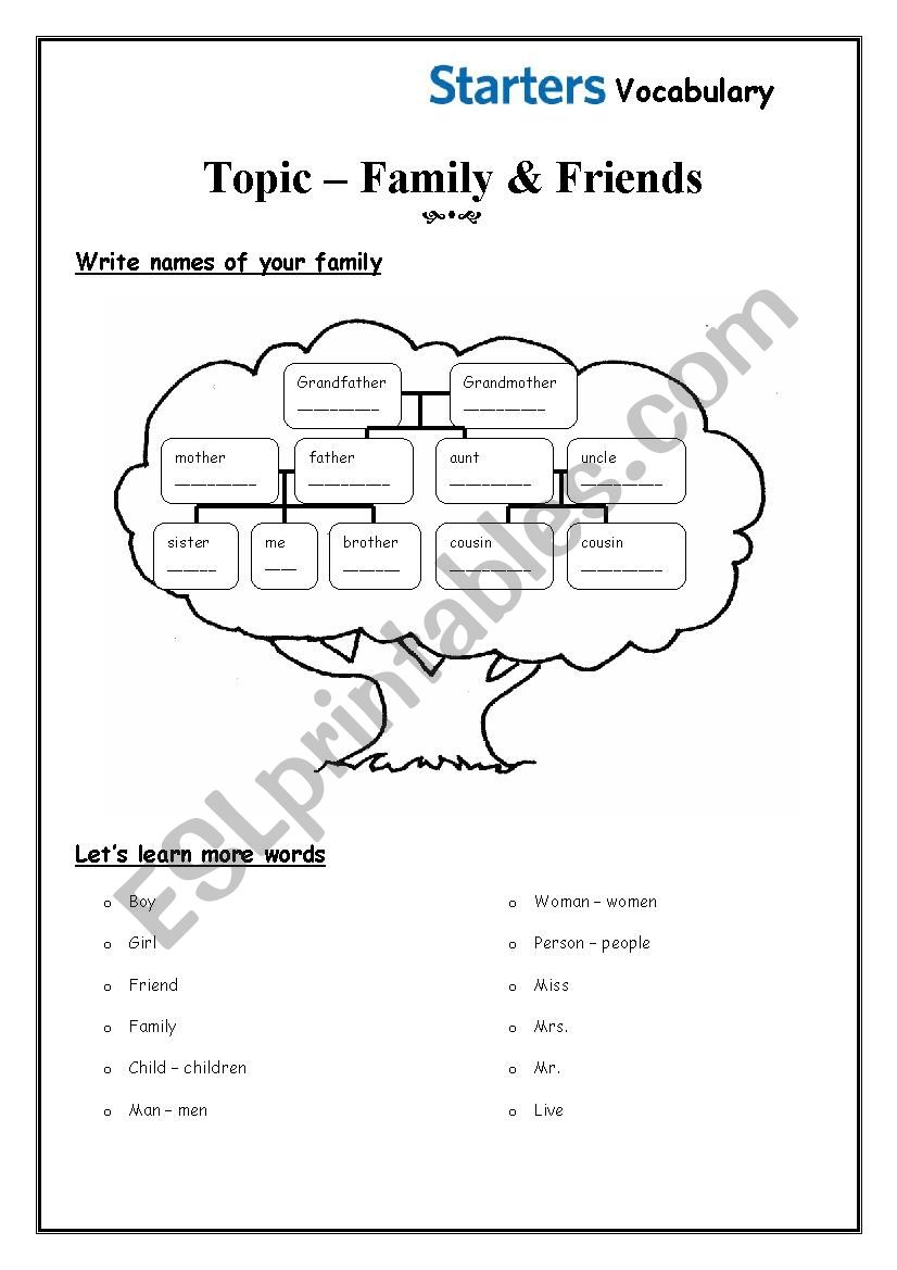 Family tree worksheet