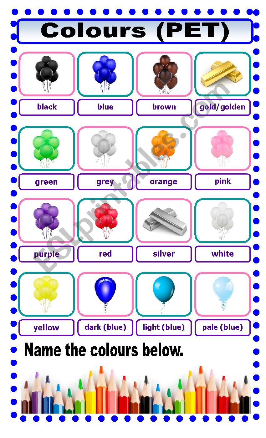 Colours Pictionary (PET) worksheet