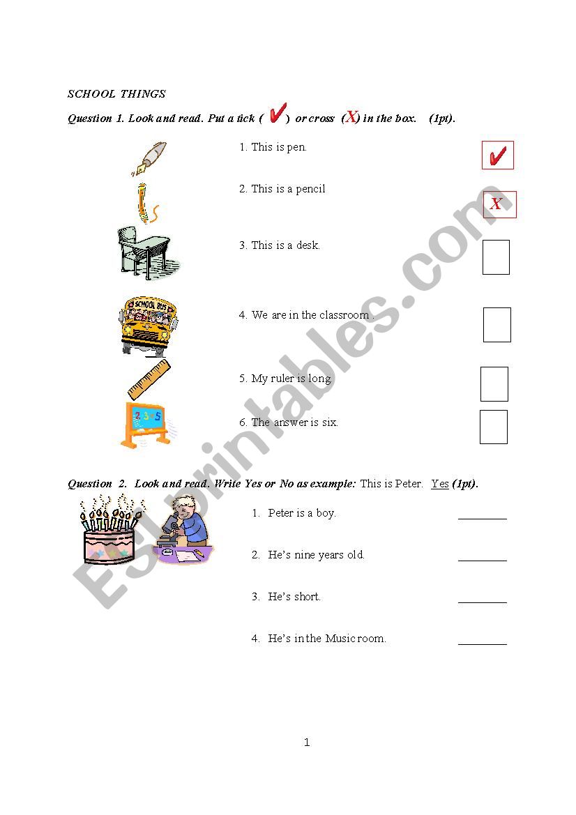 SCHOOL THINGS worksheet