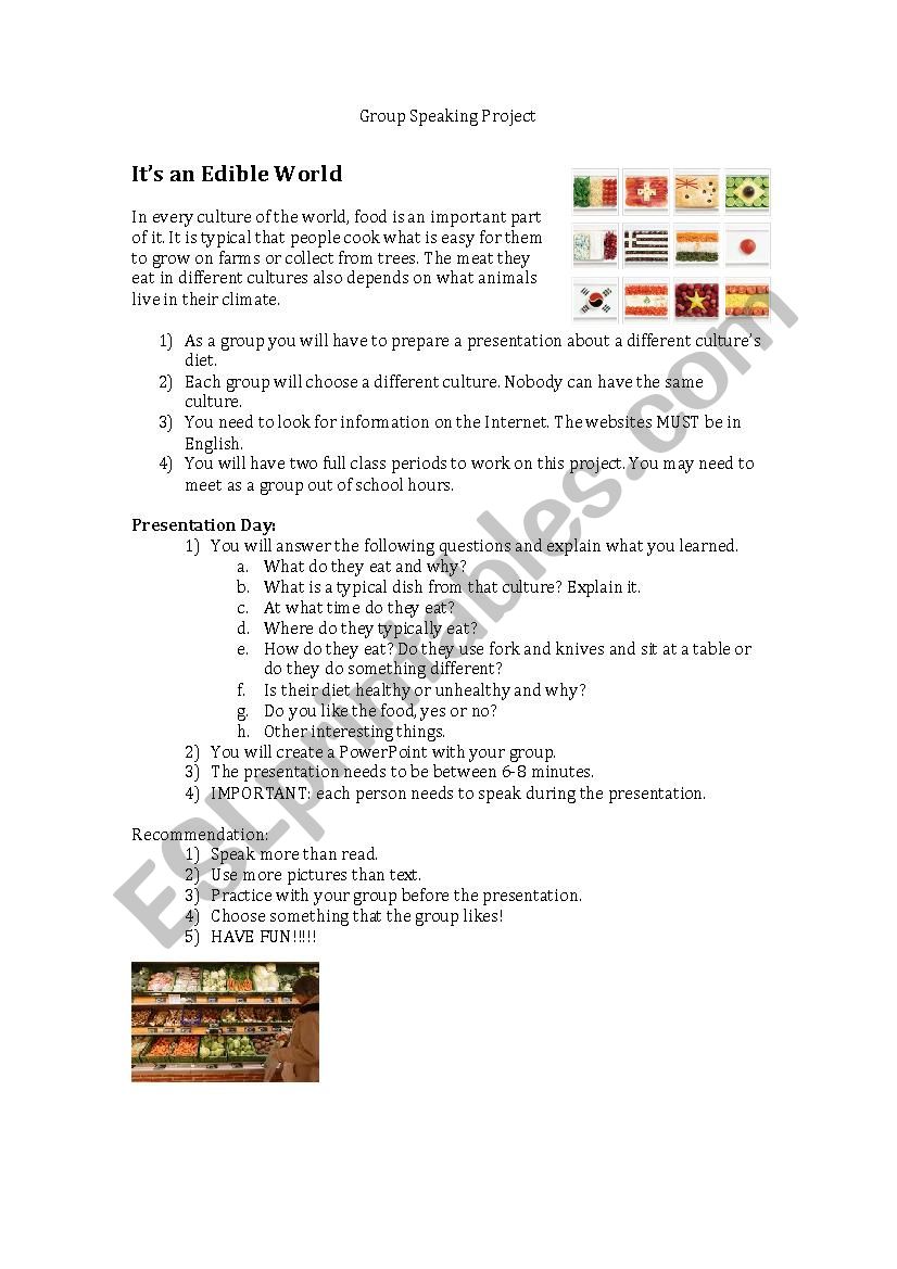 Speaking Project worksheet