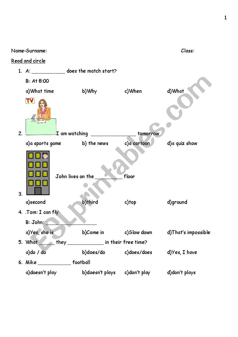 Grammar test worksheet