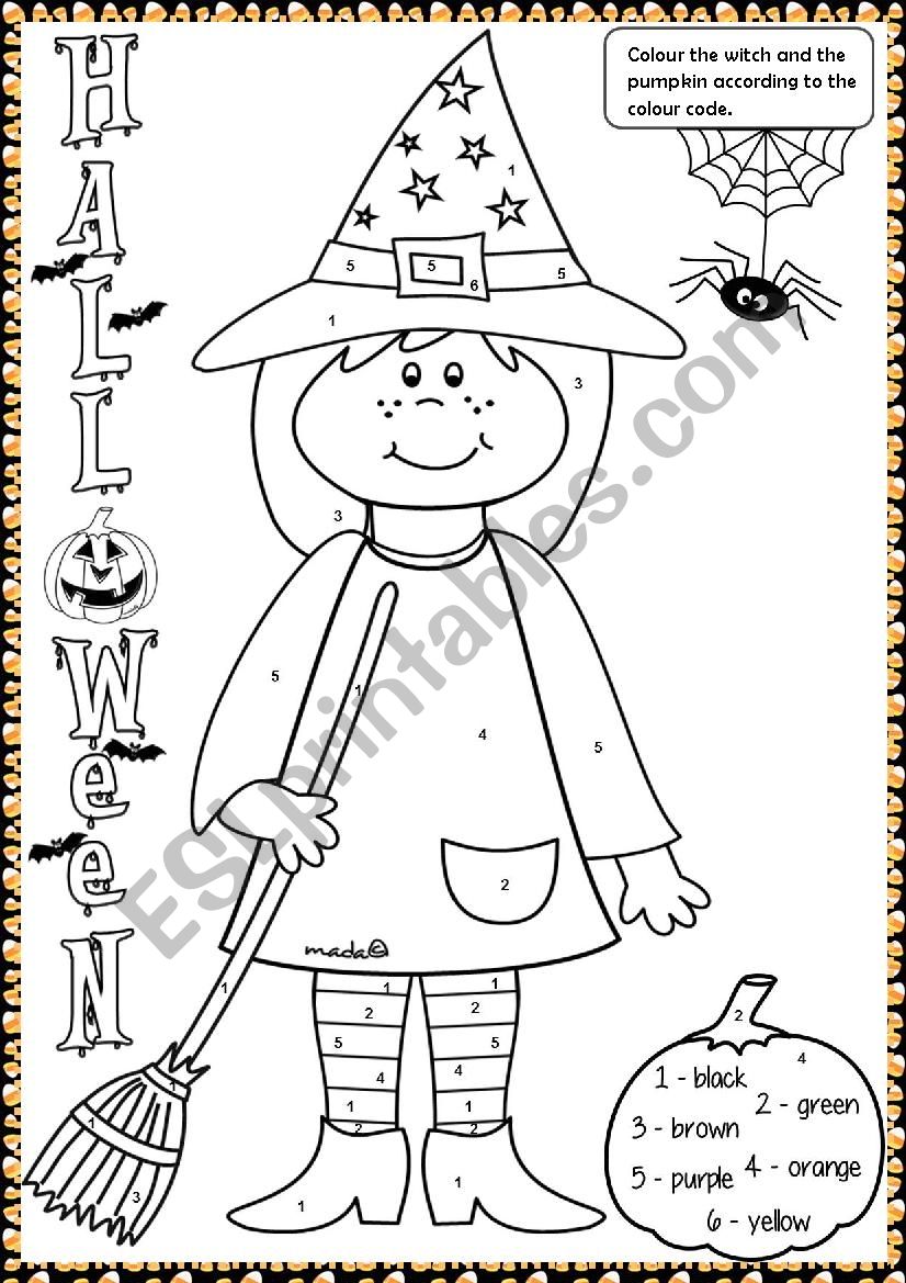 Halloween witch - colouring worksheet