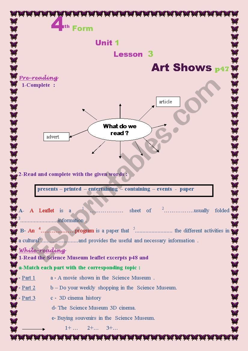 4th Form-Unit 1-Lesson 3 -Art shows -Tunisian curriculum