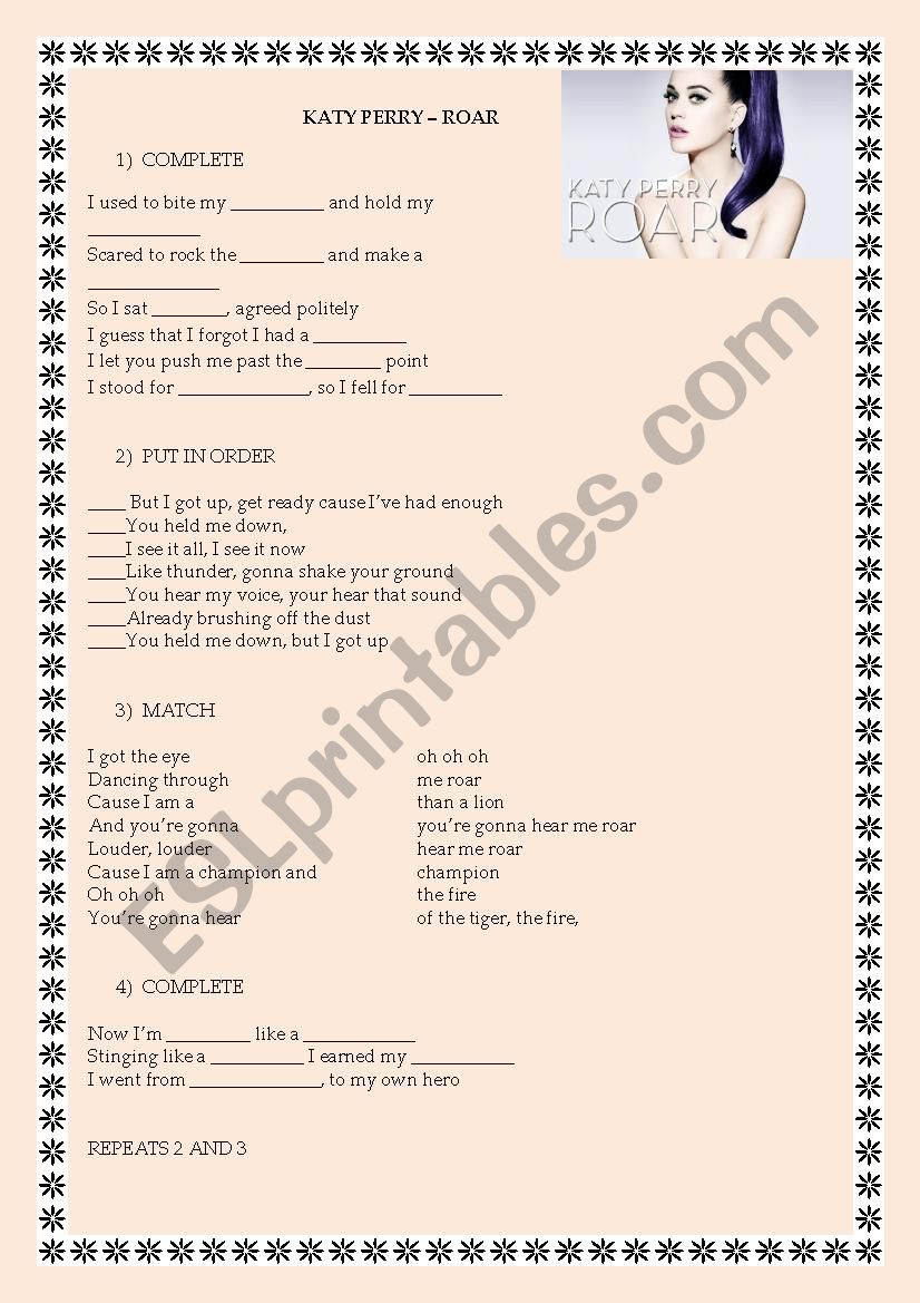 Song: Katy Perry- Roar worksheet