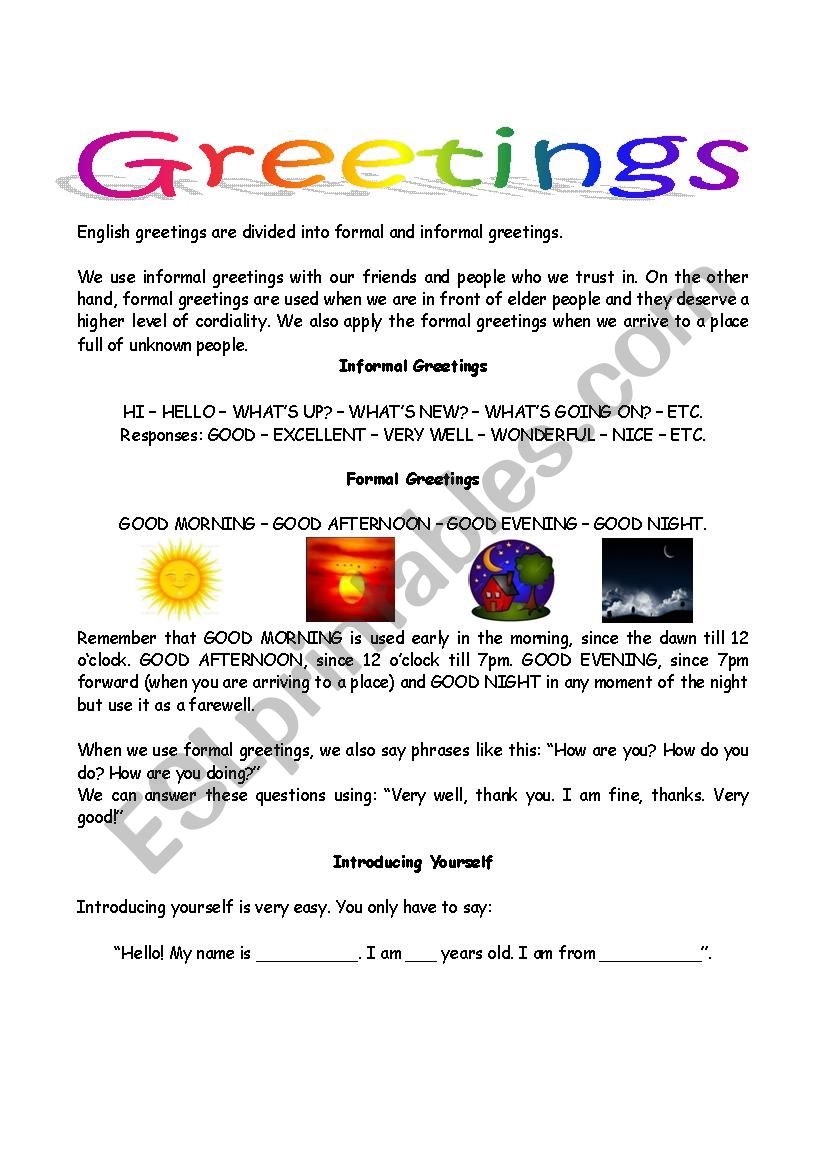 greeting worksheet