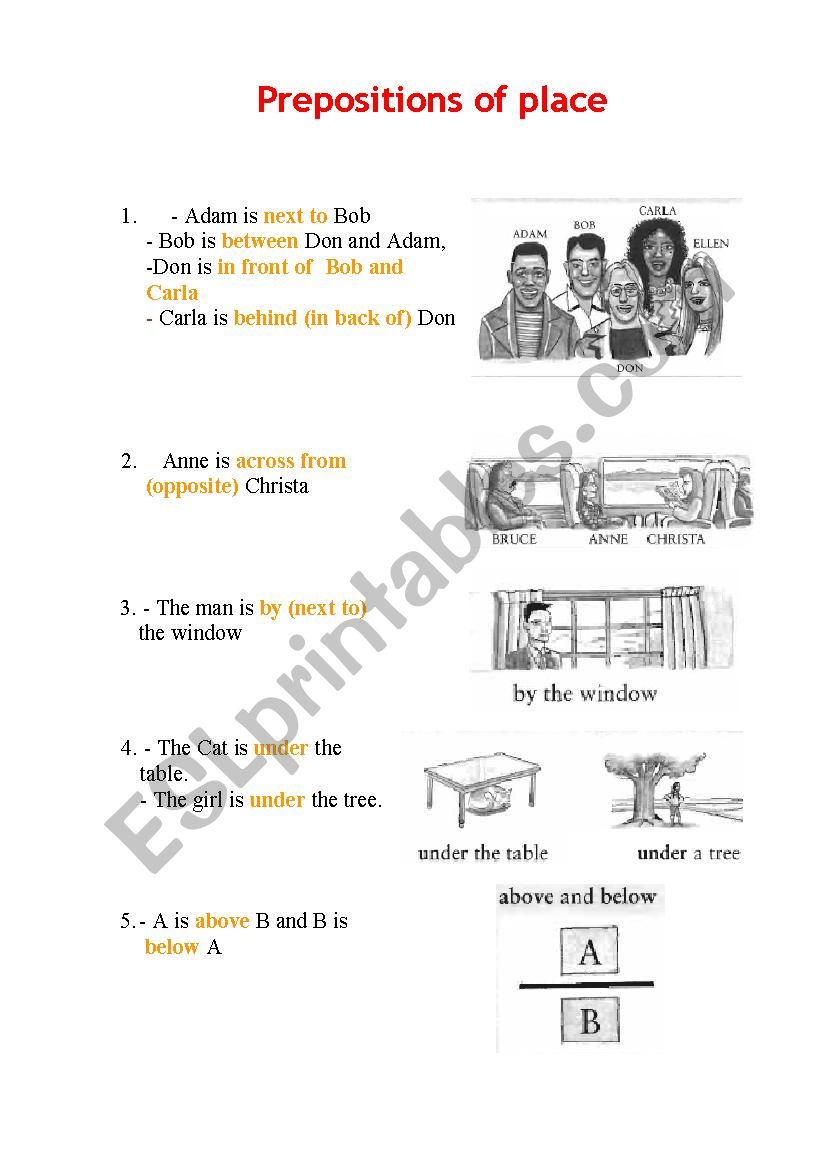 Prepositions of Place worksheet