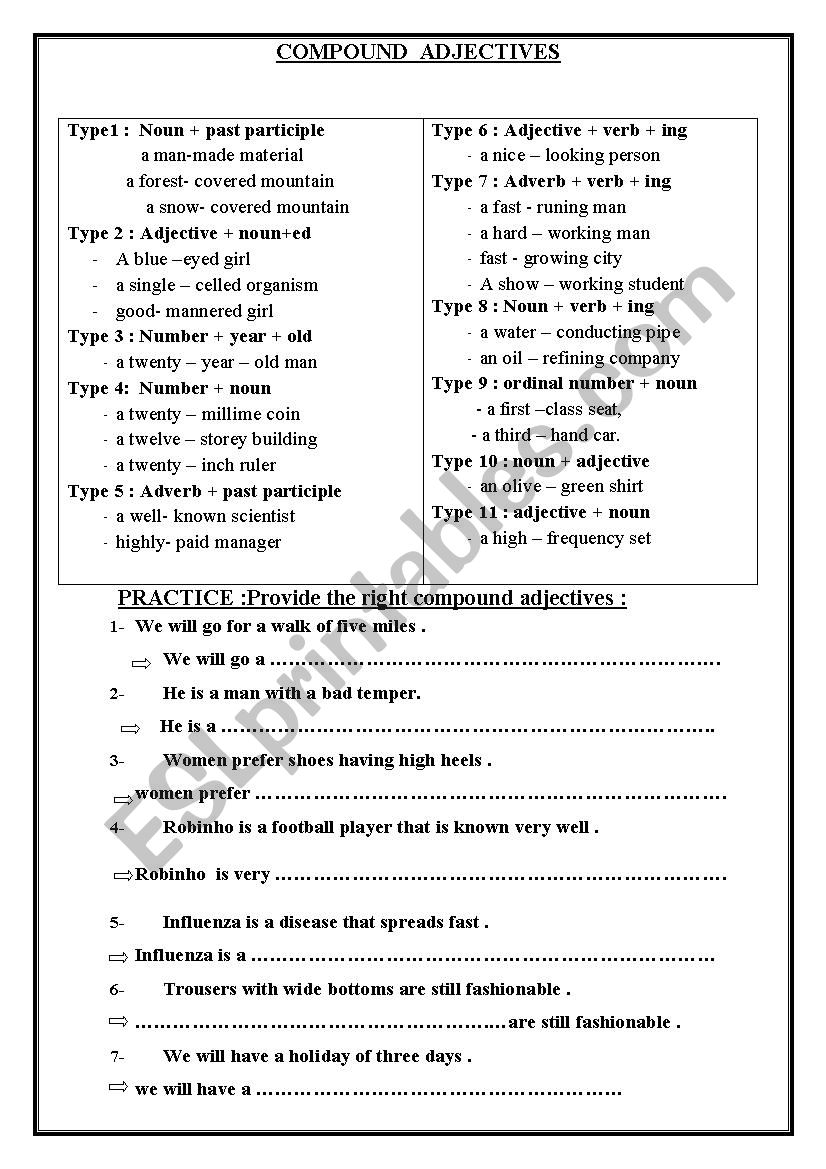 compound adjectives worksheet