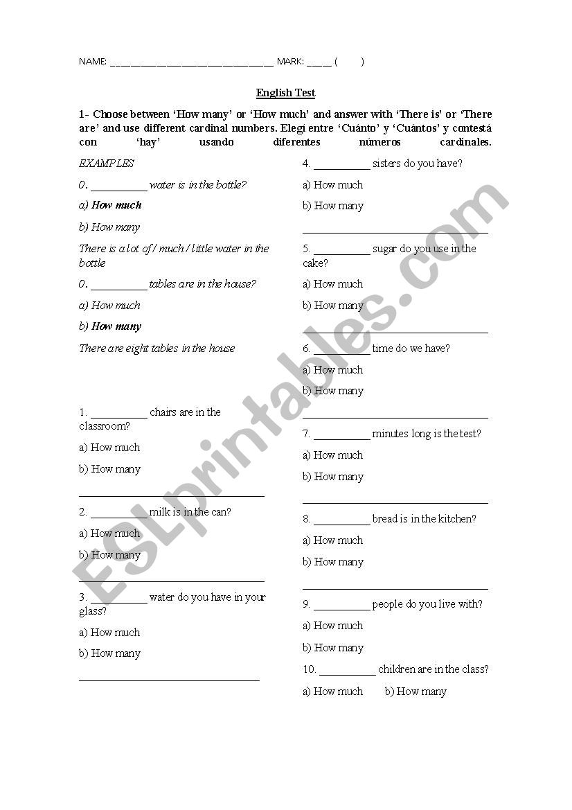 Elementary test (different topics)