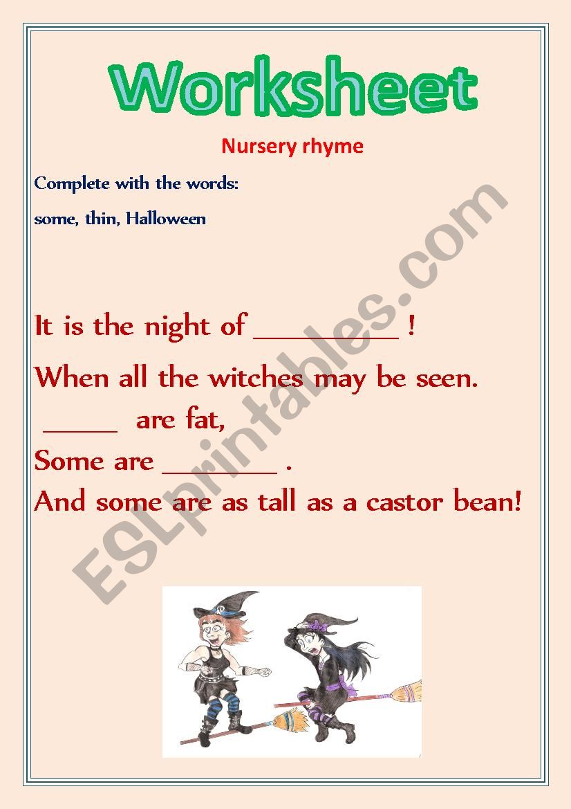Halloween - nursery rhyme worksheet