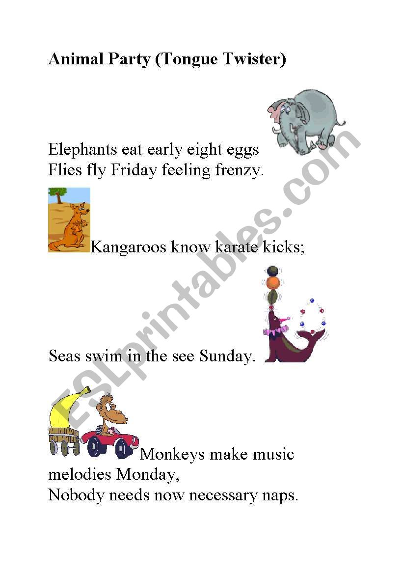 animals tongue twister worksheet