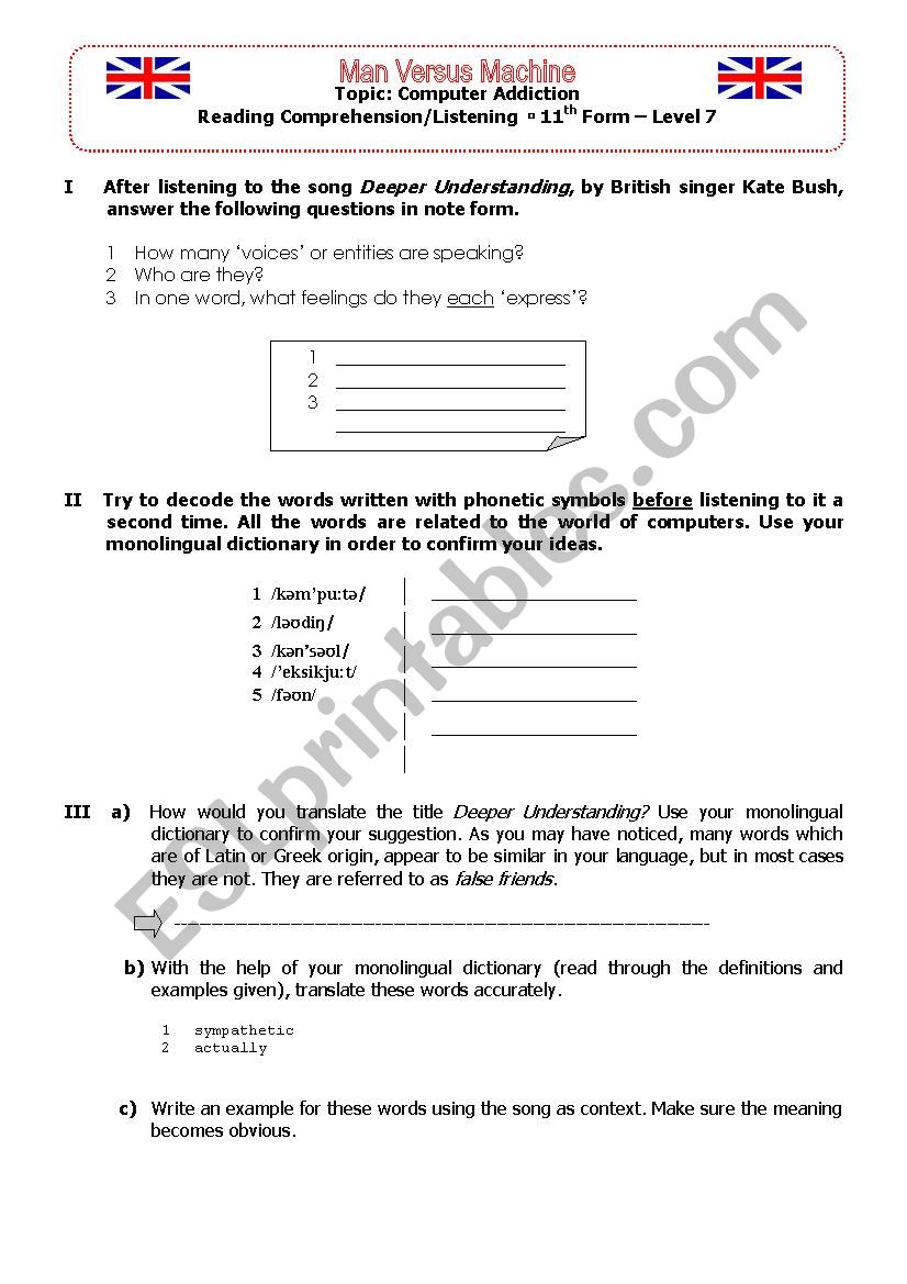 Listening: Computer addiction worksheet