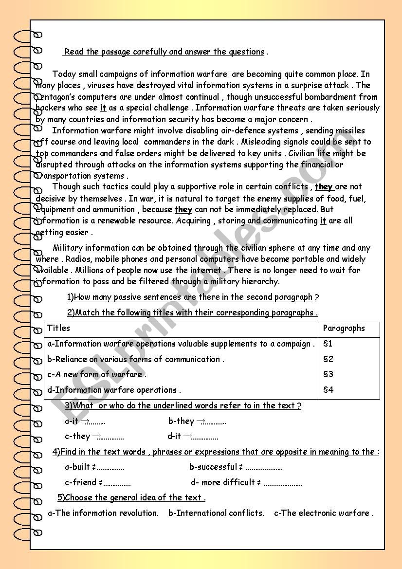 information revolution worksheet