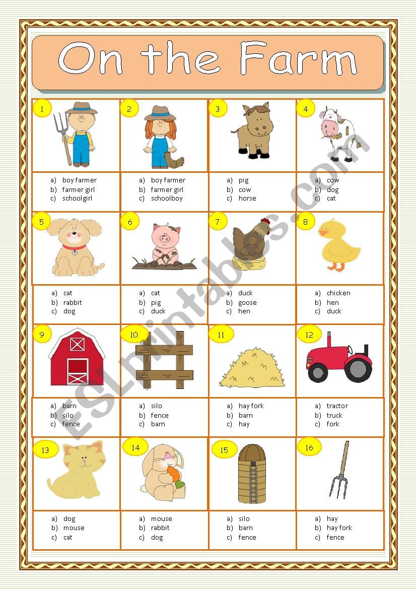 On the Farm - Multiple Choice worksheet