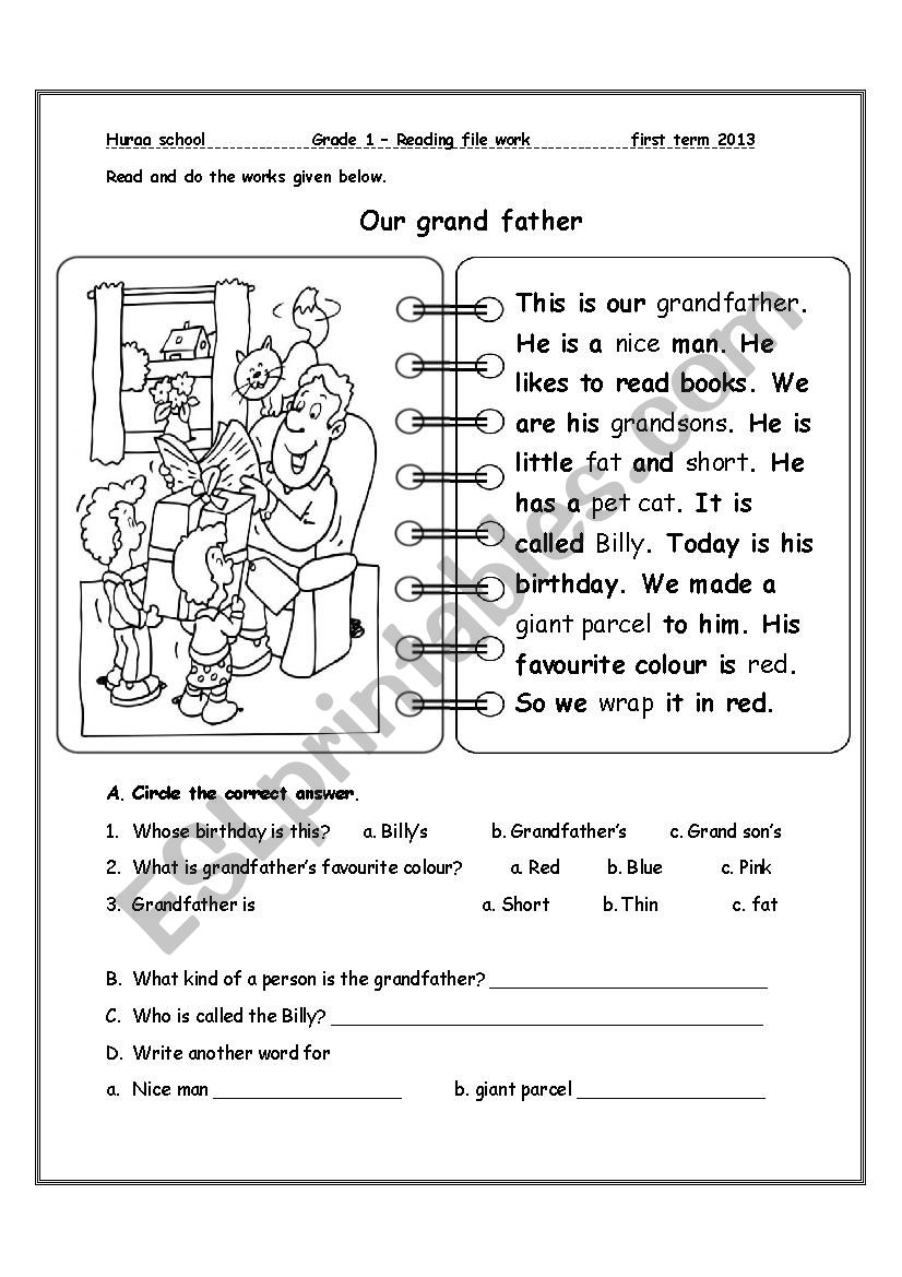 Reading comprehension worksheet