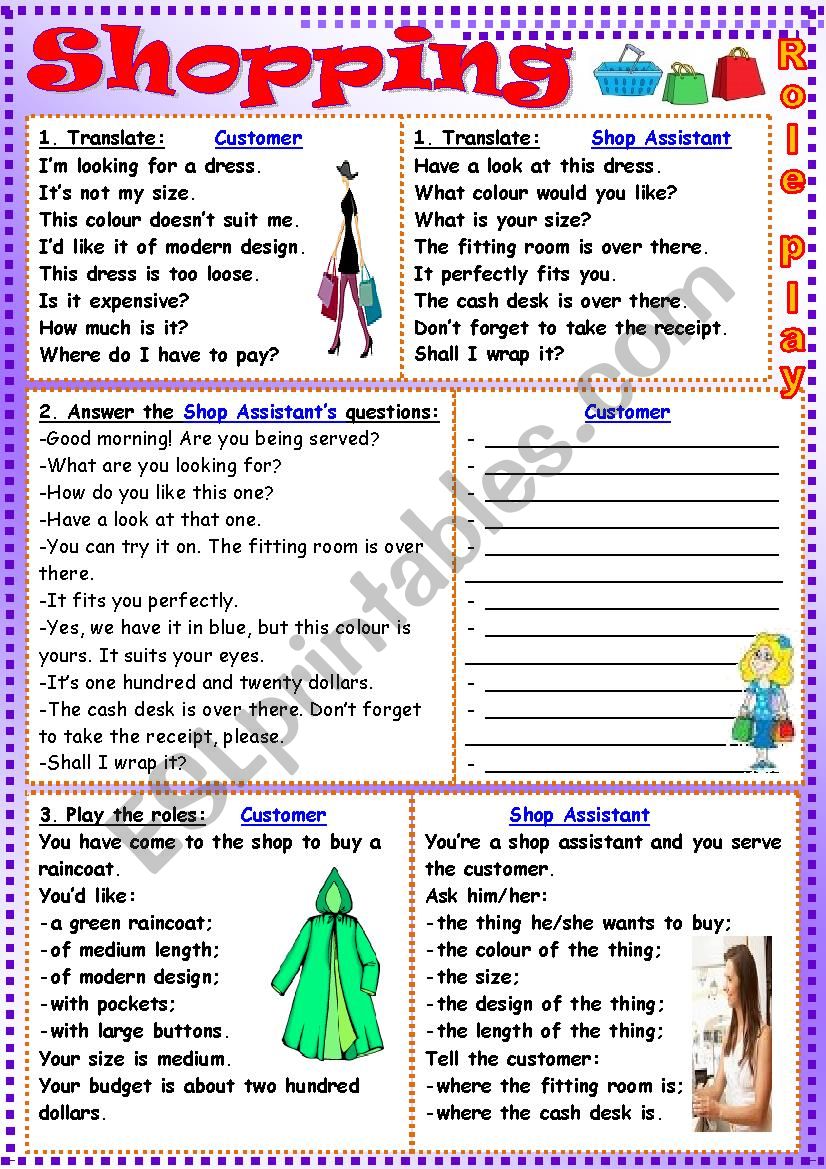 Shopping worksheet