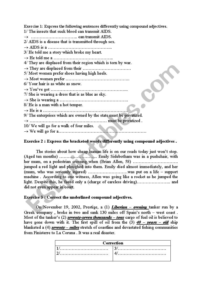 compound adjectives Practice worksheet
