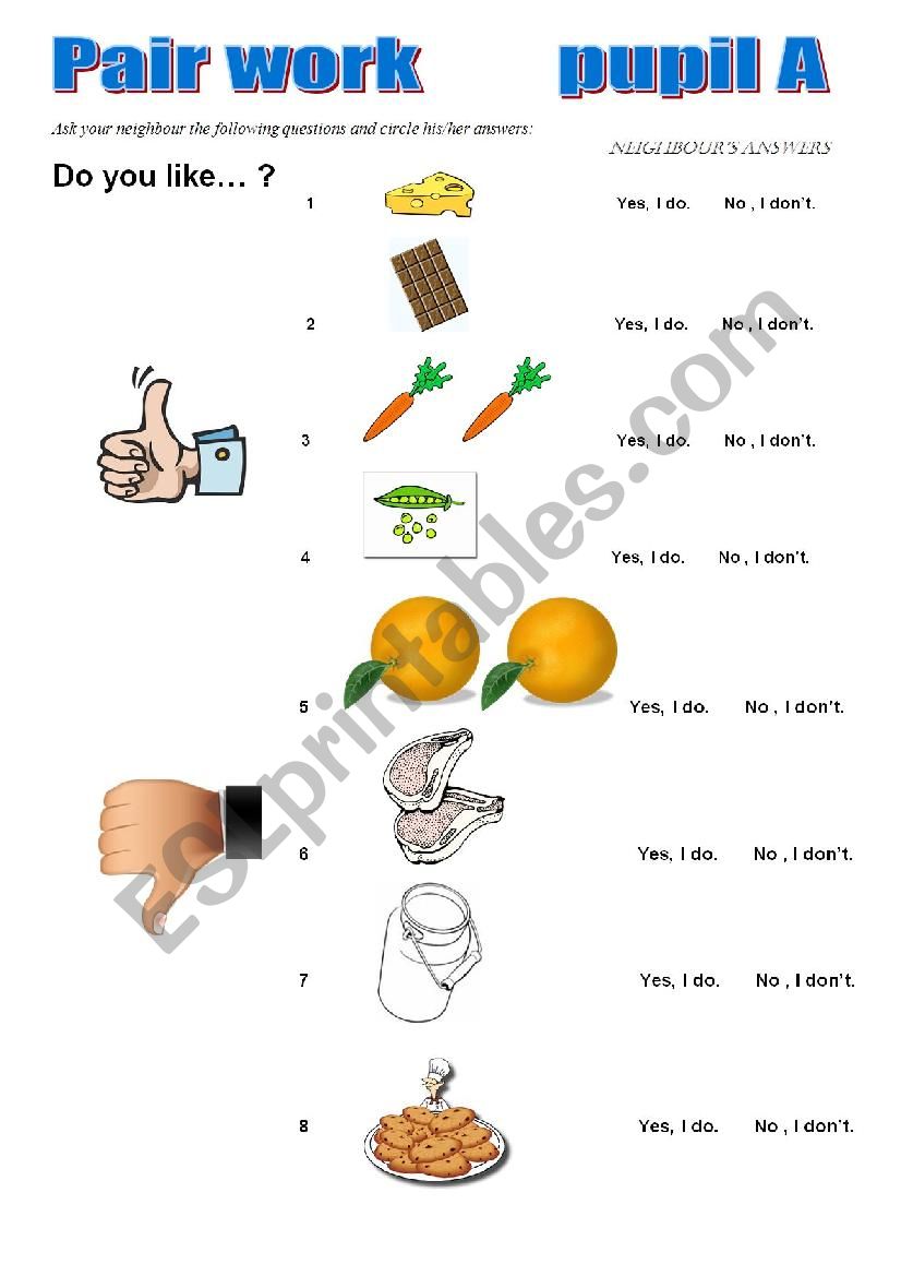 PAIRWORK Do you like...? worksheet