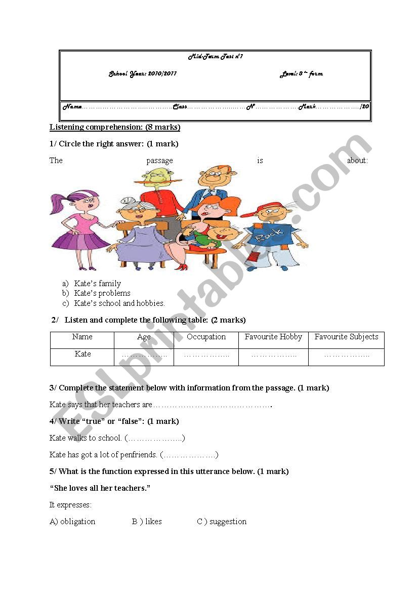 mid term test n1 for 8th formers