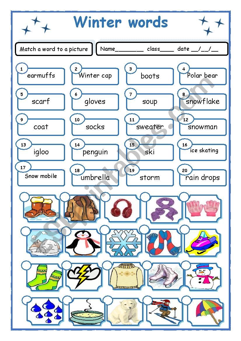 Winter Words worksheet