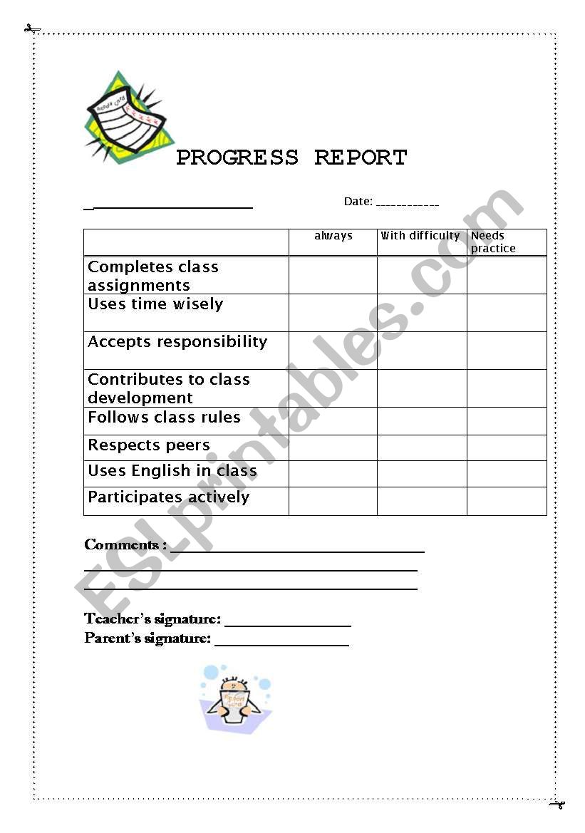 Progress report worksheet