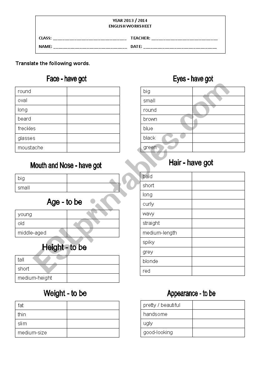 Describing people worksheet