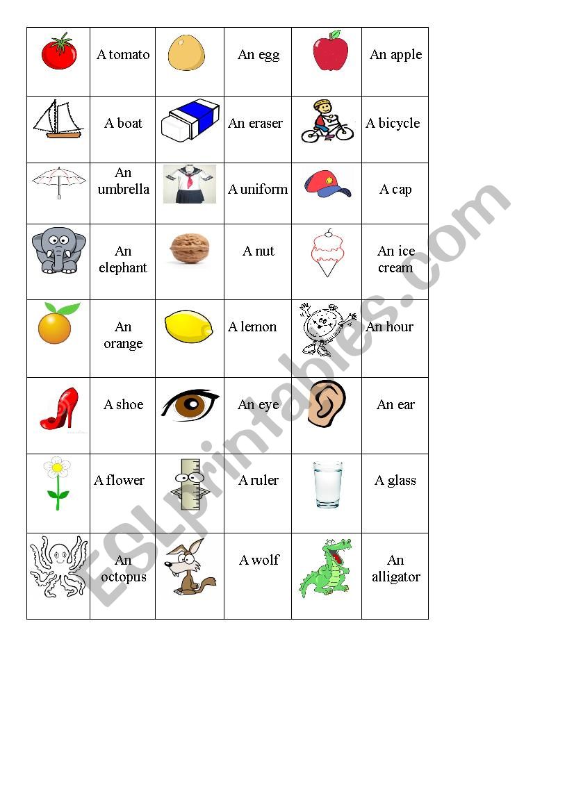 Indefinite articles (a, an) worksheet