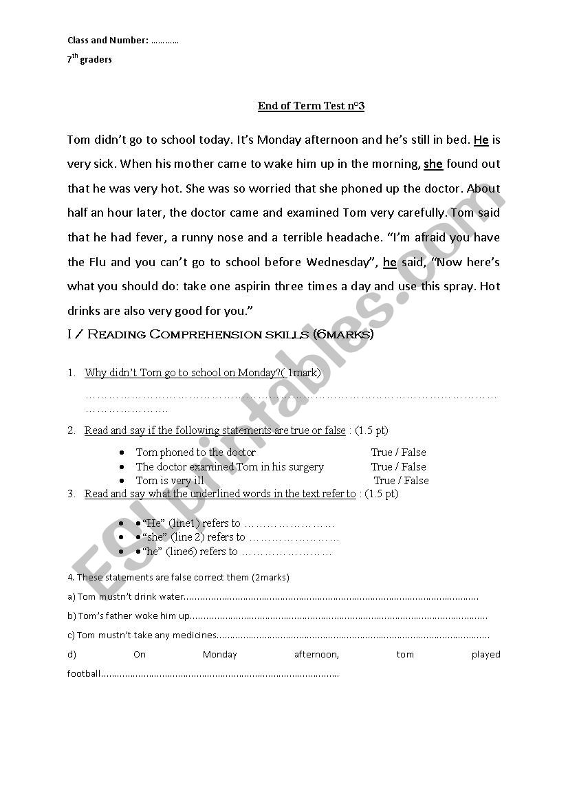 end of term test 3 worksheet