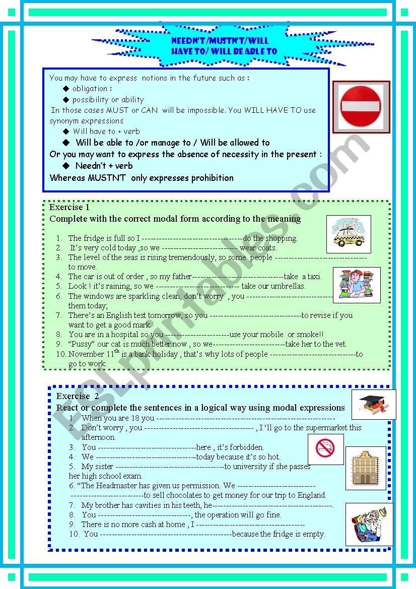 Needn´t, Mustn´t, will have to - ESL worksheet by spied-d-aignel