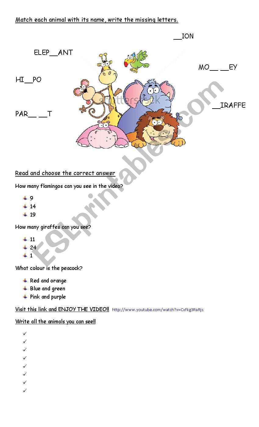 Animals worksheet