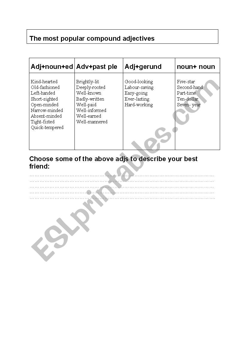 compound adjectives worksheet