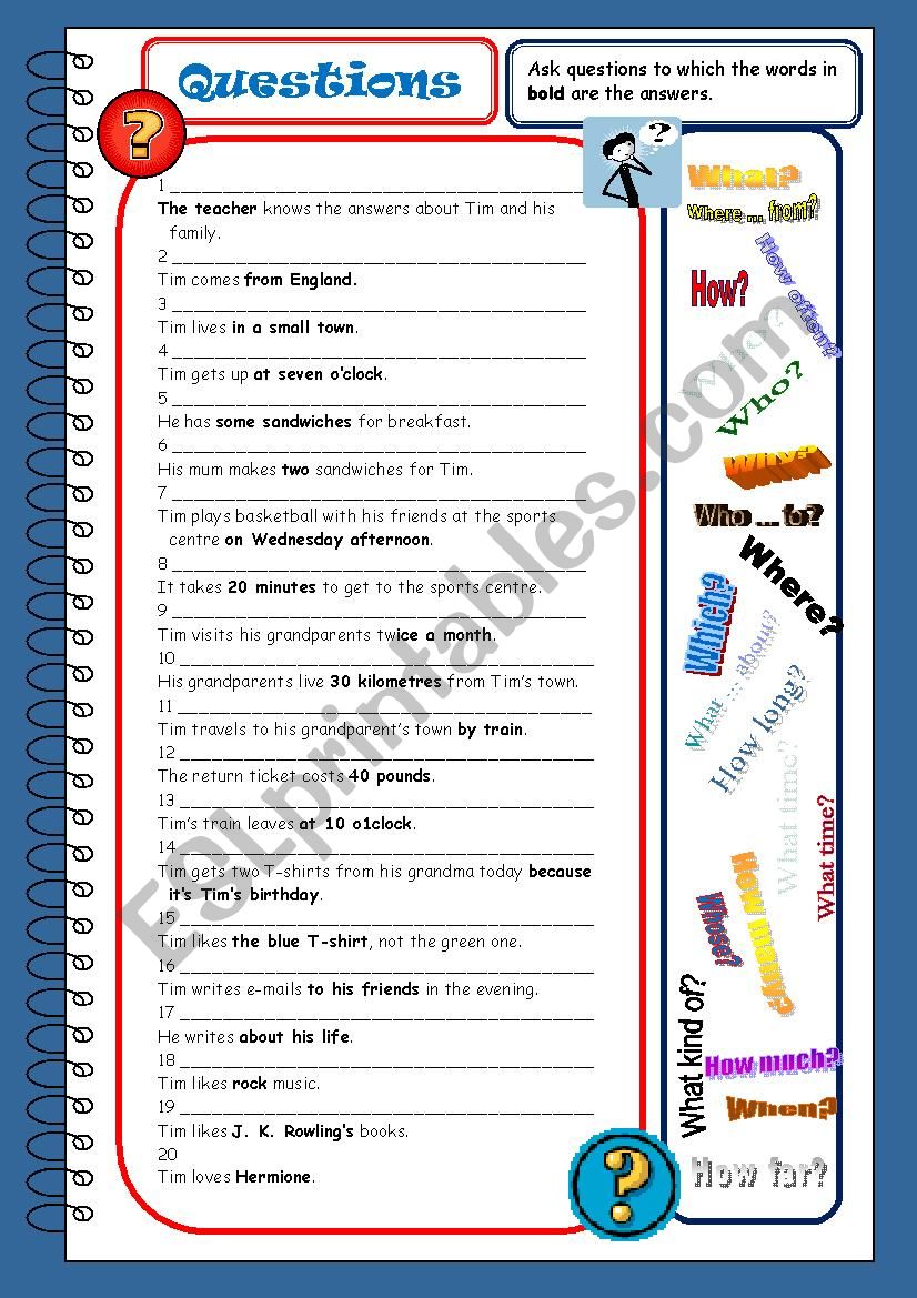 Questions worksheet