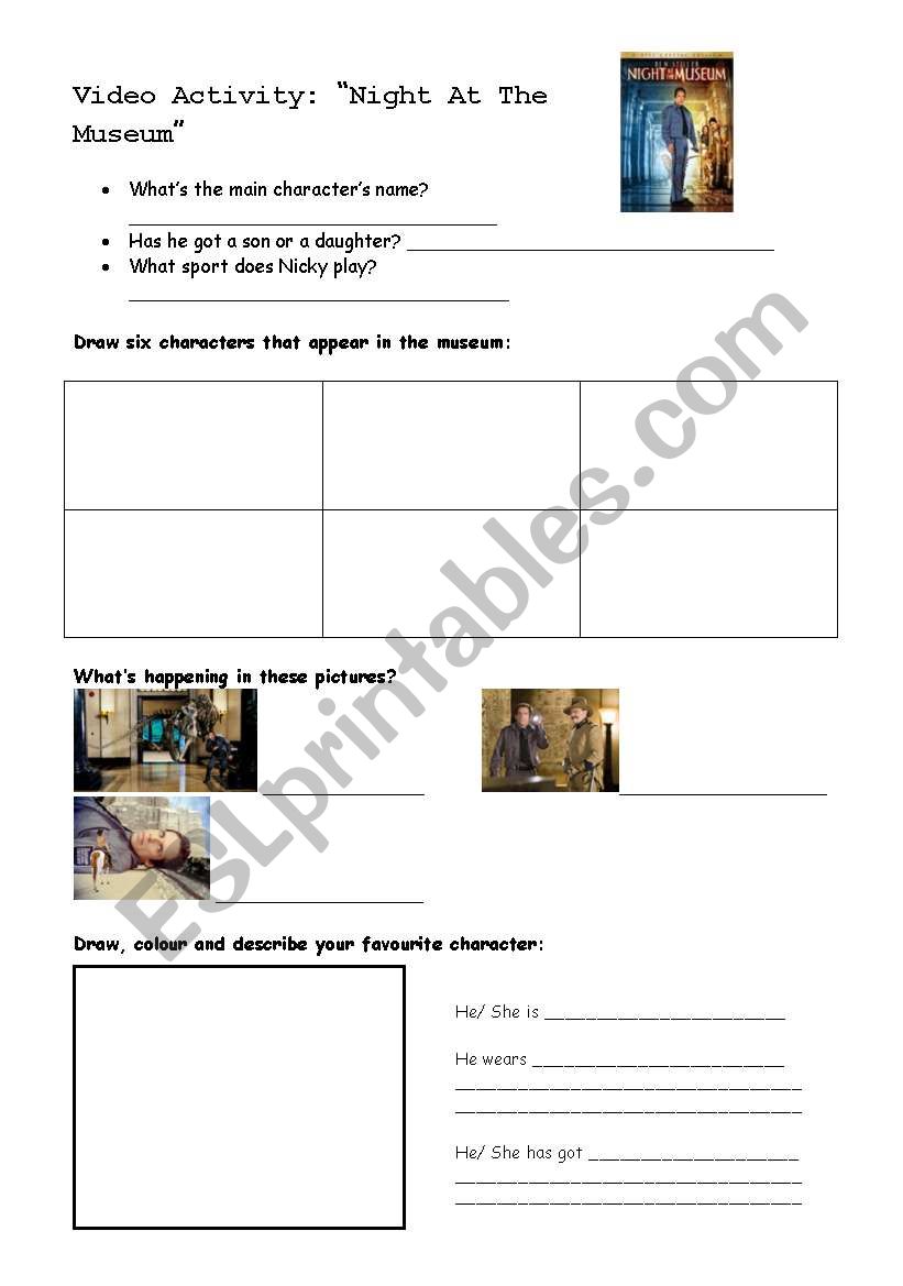 A night at the museum worksheet