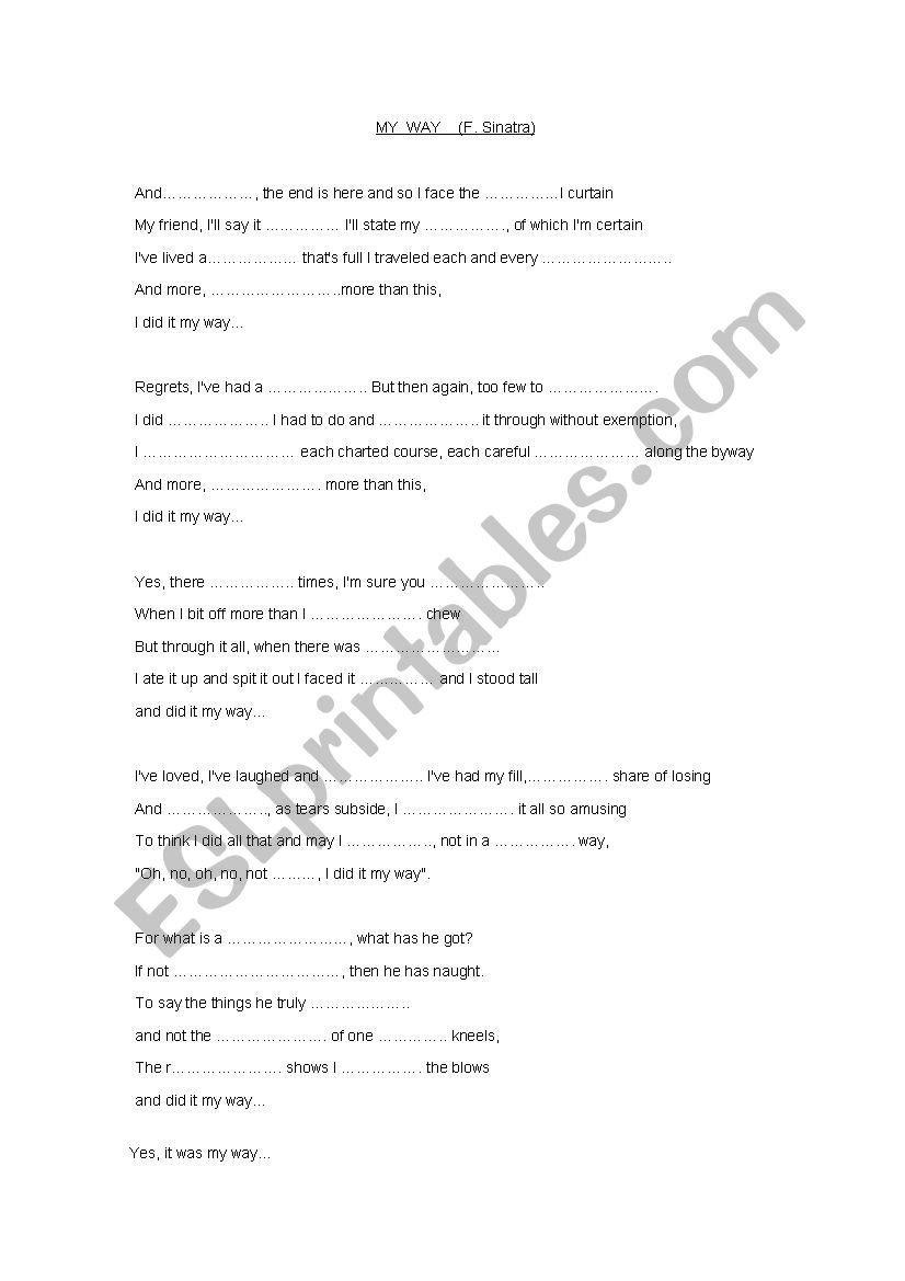 Sinatra MY WAY worksheet