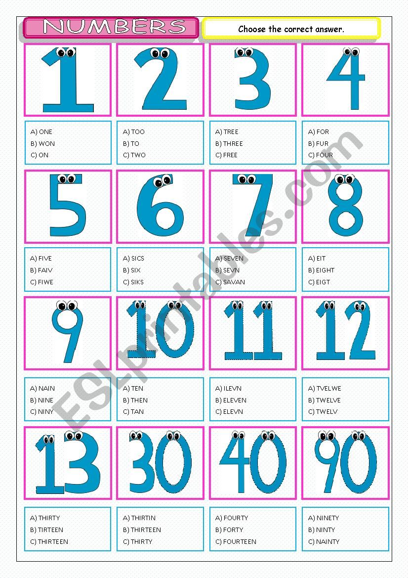 Numbers _Multiple Choice worksheet